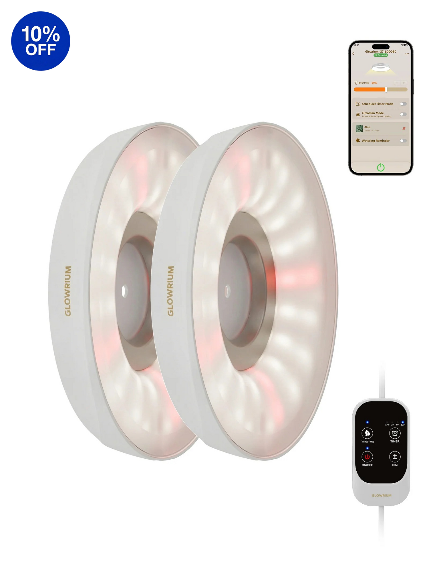 GLOWRIUM G7 | 48W (6-Pack) Smart Full Spectrum LED Puck Grow Light