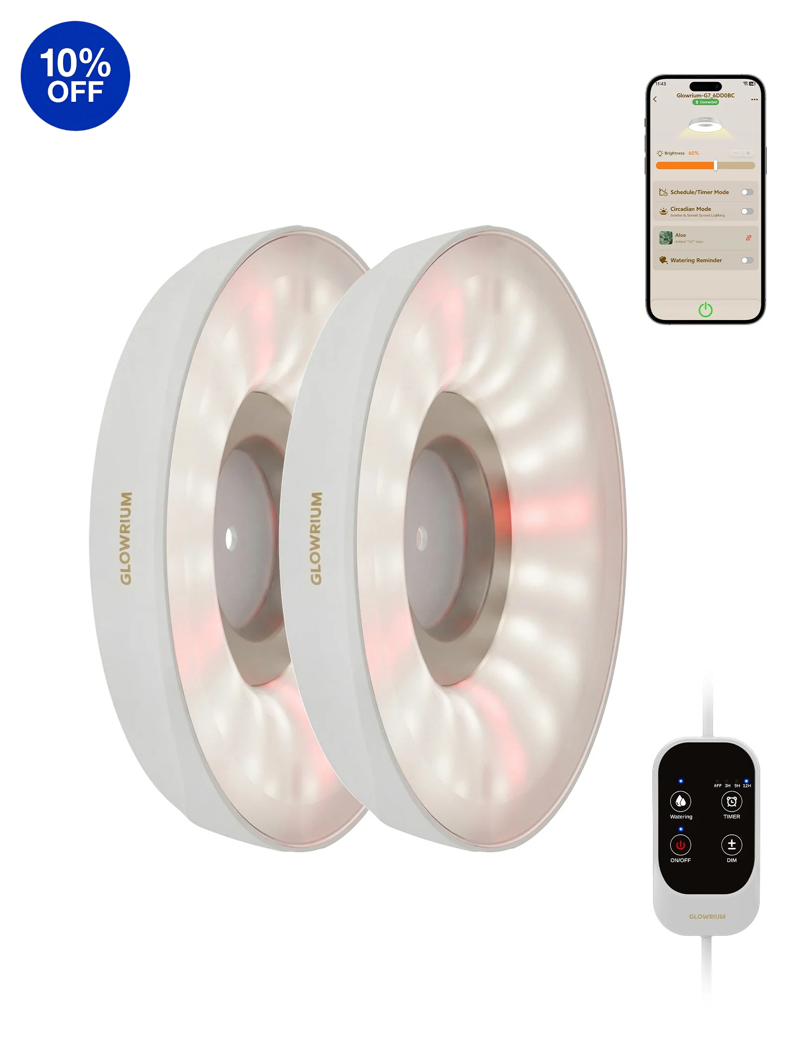 GLOWRIUM G7 | 48W (6-Pack) Smart Full Spectrum LED Puck Grow Light