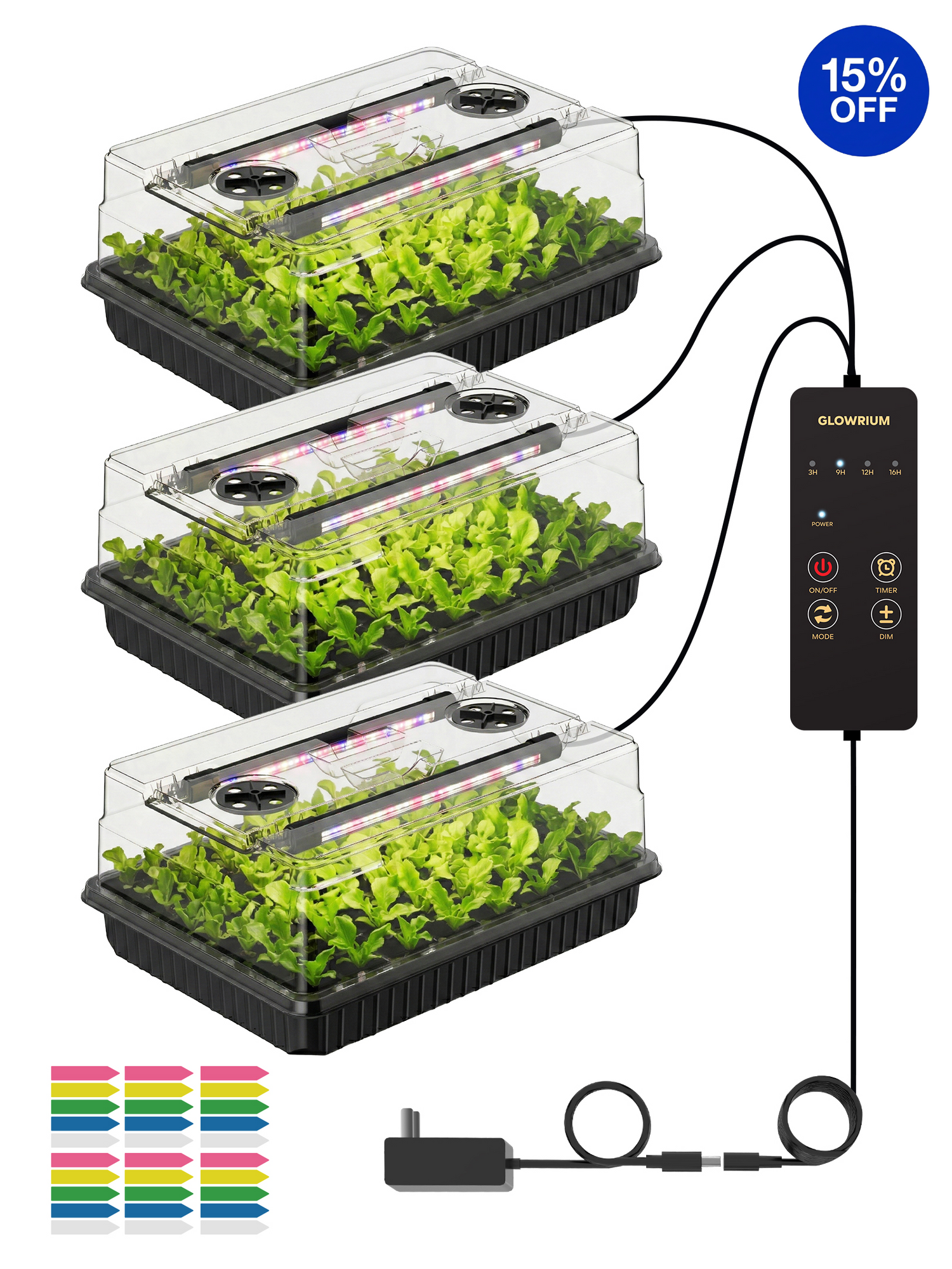 GLOWRIUM G9 | Seed Starter Kit with 30W Grow Lights (3-Pack)