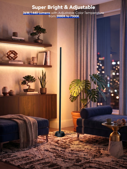 GLOWRIUM® H4 Smart LED Corner Floor Lamp – RGB+IC Color Effects, Alexa &amp; App Control, Dimmable Ambient Lighting for Gaming Rooms &amp; Living Spaces