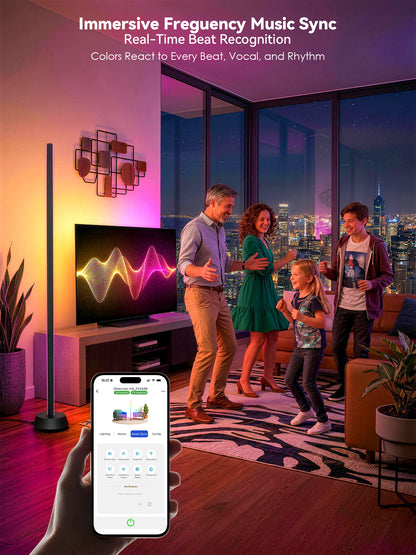 GLOWRIUM® H4 Smart LED Corner Floor Lamp – RGB+IC Color Effects, Alexa &amp; App Control, Dimmable Ambient Lighting for Gaming Rooms &amp; Living Spaces
