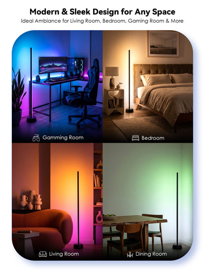 GLOWRIUM® H4 Smart LED Corner Floor Lamp – RGB+IC Color Effects, Alexa &amp; App Control, Dimmable Ambient Lighting for Gaming Rooms &amp; Living Spaces