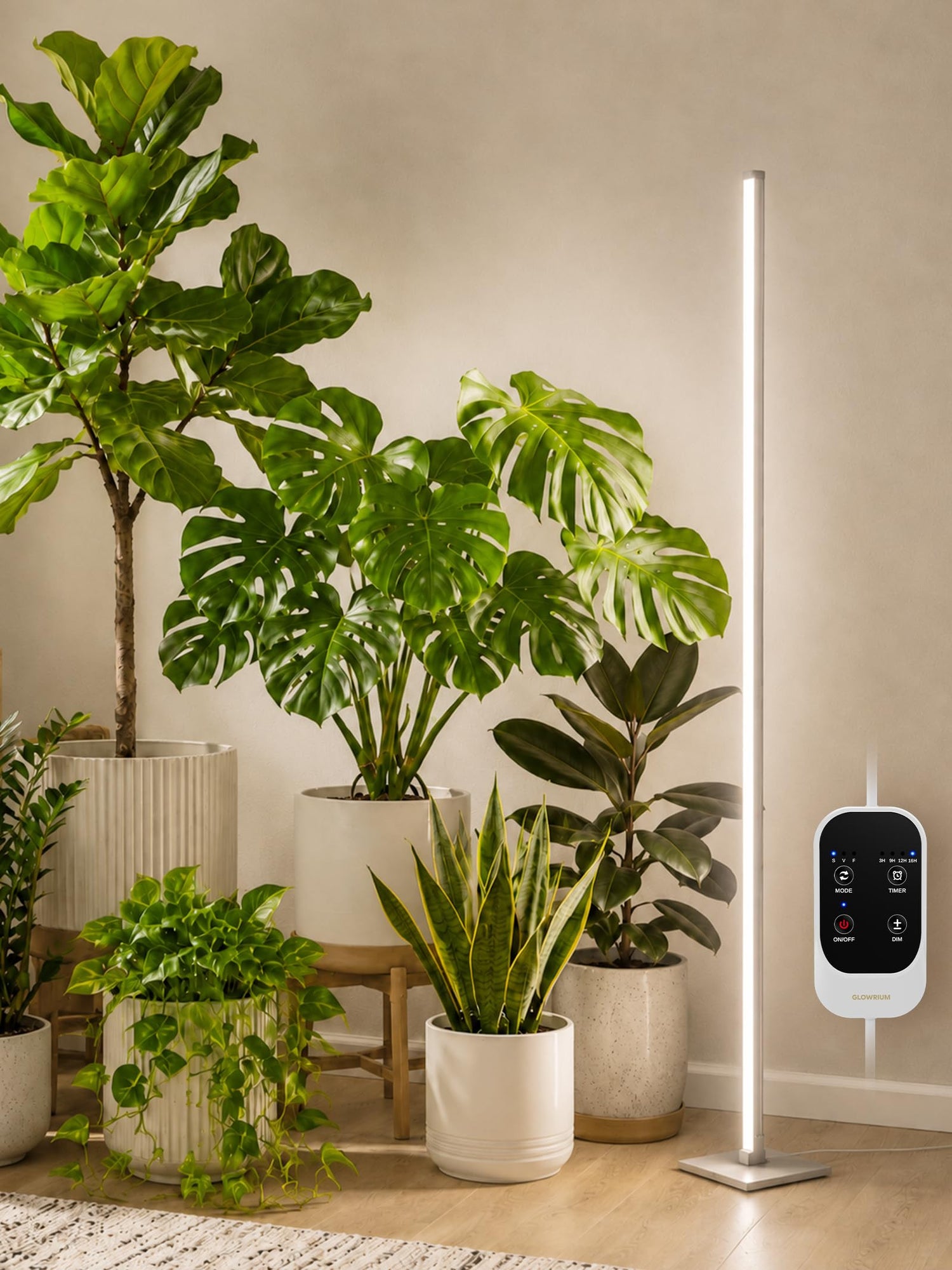 standing grow lights for indoor plants GLOWRIUM Full Spectrum Plant Grow Lights (60 in) 36W Hanging and Standing Auto-Timer Wide Area Coverage in Indoor Plants-G3 Silver
