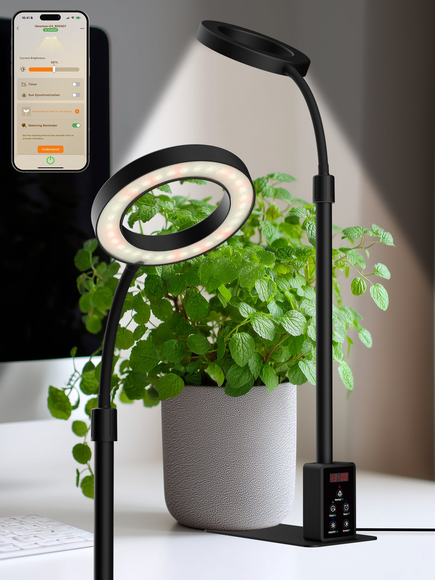 planta app grow light GLOWRIUM 8W Smart Grow Light – Full-Spectrum LED for Indoor Plants with App Control, Custom Timer, Adjustable Height & Smart Plant Assistant-G4