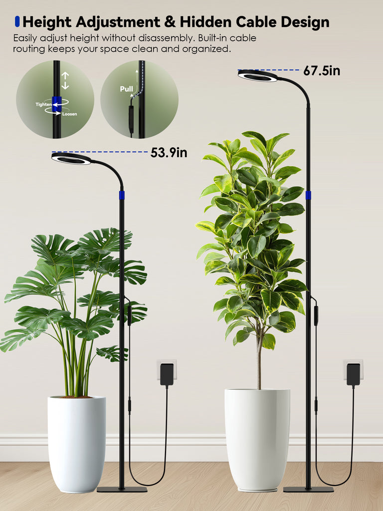 GLOWRIUM® G10 Smarte Pflanzenlampe für Zimmerpflanzen, Vollspektrum Standleuchte mit App-Steuerung, Auto-Timer, Teleskop-Verstellung für große Pflanzen