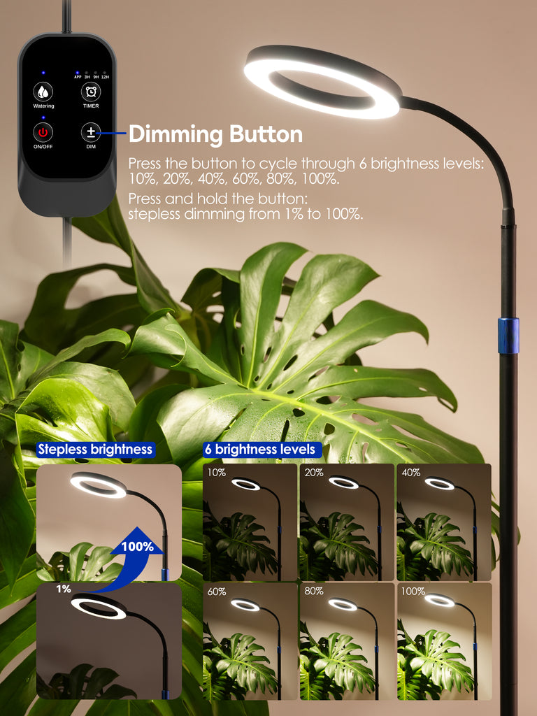 GLOWRIUM® G10 Smarte Pflanzenlampe für Zimmerpflanzen, Vollspektrum Standleuchte mit App-Steuerung, Auto-Timer, Teleskop-Verstellung für große Pflanzen
