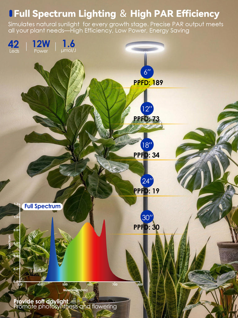 GLOWRIUM® G10 Smarte Pflanzenlampe für Zimmerpflanzen, Vollspektrum Standleuchte mit App-Steuerung, Auto-Timer, Teleskop-Verstellung für große Pflanzen