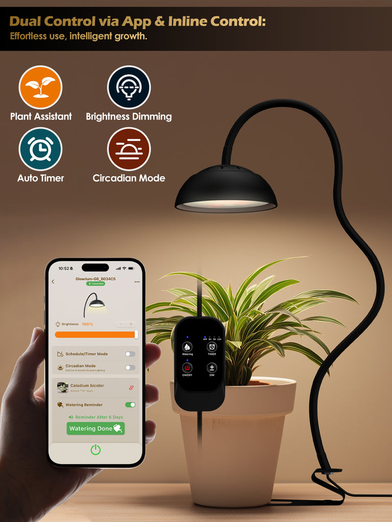 GLOWRIUM® G8 10W Smart LED Grow Light - Full Spectrum Plant Light for Small Indoor Plants