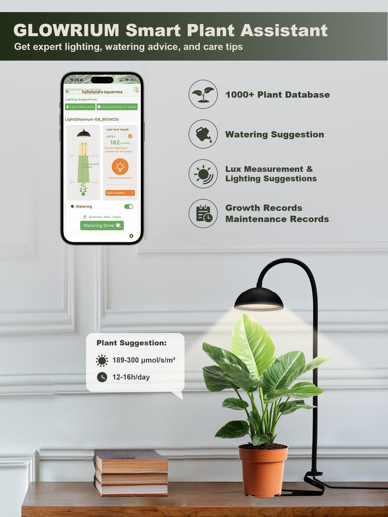 GLOWRIUM G8 | 10W Smarte Vollspektrum-LED-Desktop-Pflanzenleuchte